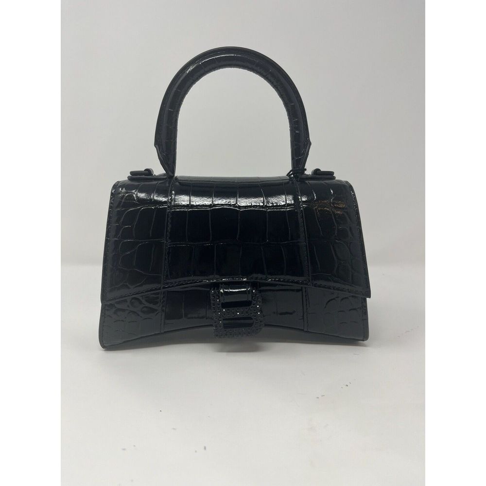 BALENCIAGA Hourglass Extra Small Top Handle Handbag Crocodile Embossed XS Black - Picture 15 of 15